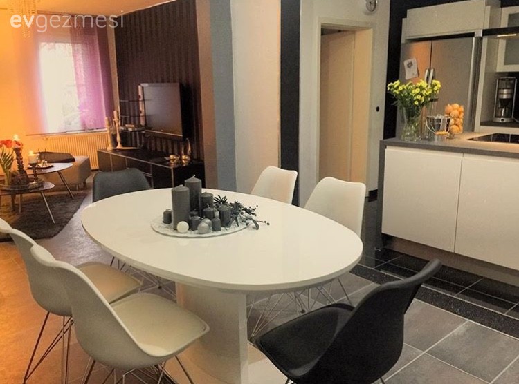 Beyaz, Modern, Mutfak, Yemek Odası