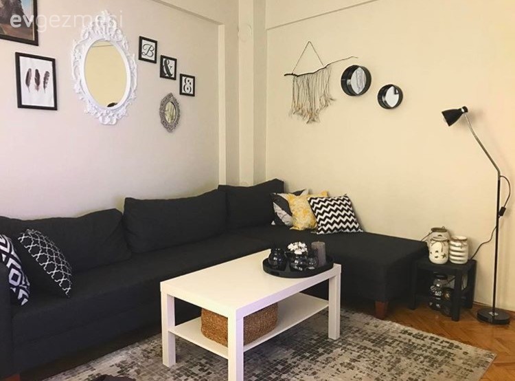 Duvar dekorasyonu, Gri, Halı, Köşe koltuk, Oturma Odası