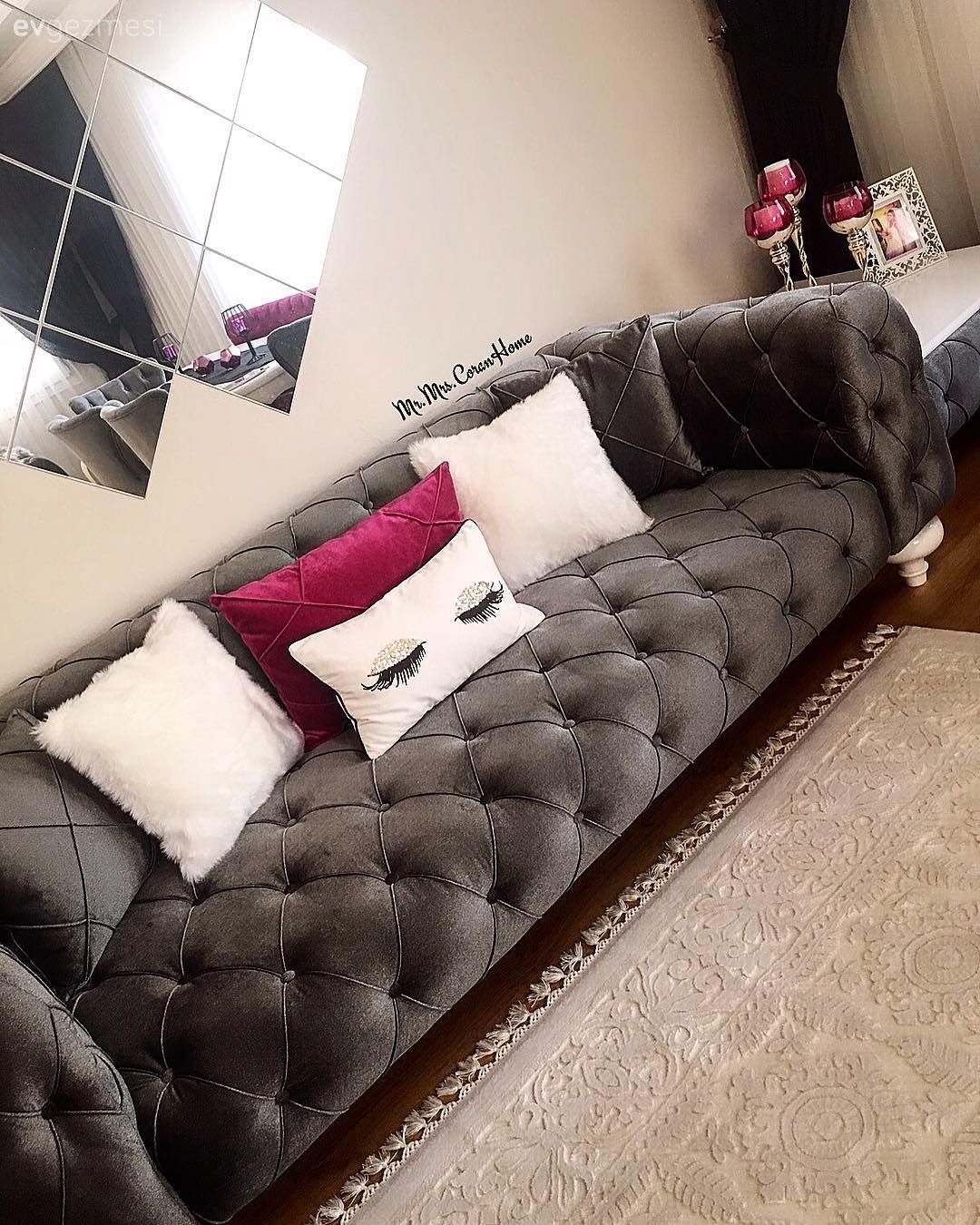 Ayna, Gri, Salon, Kırlent