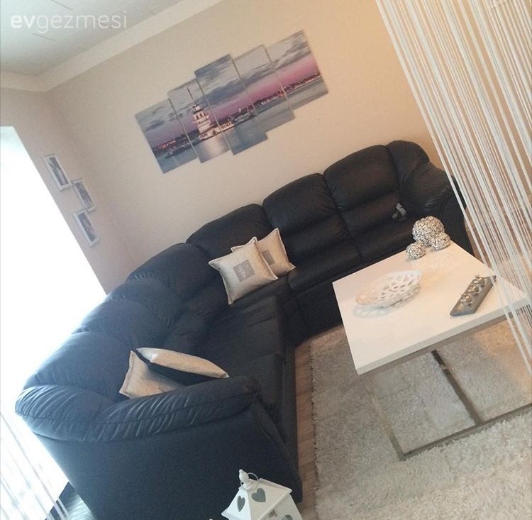 Beyaz, Köşe koltuk, Salon, Siyah, Siyah- Beyaz