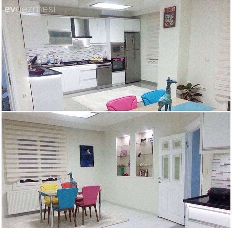 Renkli aksesuarlarla canlılık kazanan, abartısız ve ferah bir ev..