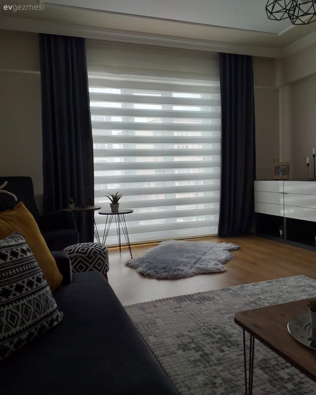 Salon, Zebra Perde, Halı, Gri
