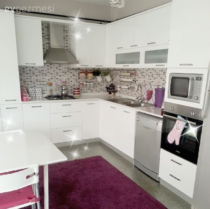 Beyaz mutfak, Halı, Mor, Mutfak