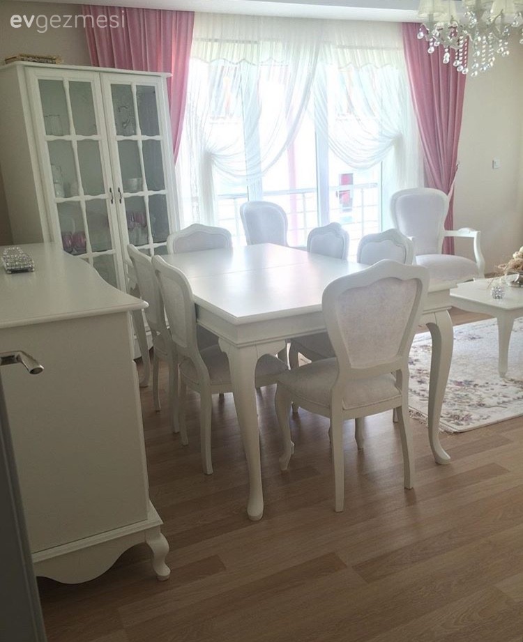 Beyaz, Country, Fon perde, Pembe, Salon, Yemek Odası, Perde