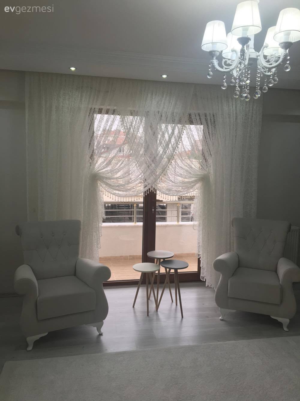 Berjer, Beyaz, Kruvaze perde, Perde, Salon