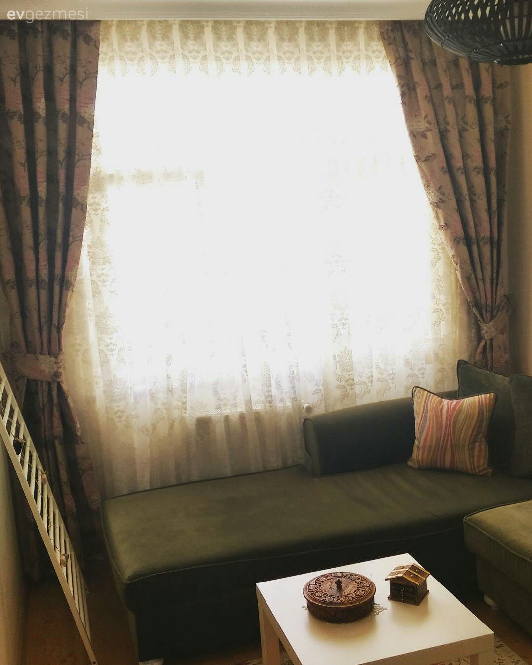 Fon perde, Köşe koltuk, Oturma Odası, Yeşil, Perde