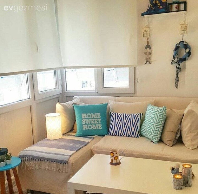 Balkon, Dekoratif Objeler, Mavi, Kırlent