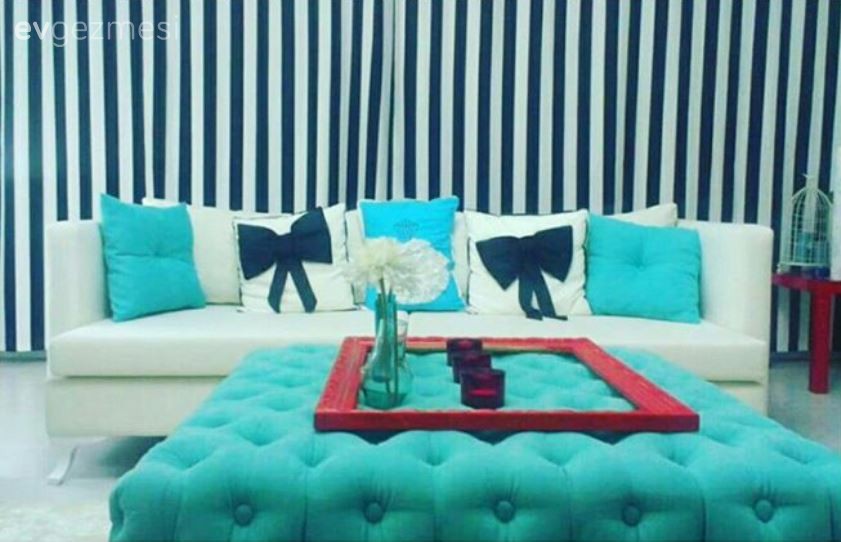 Kırmızı, Mavi, Puf, Salon, Siyah- Beyaz, Kırlent