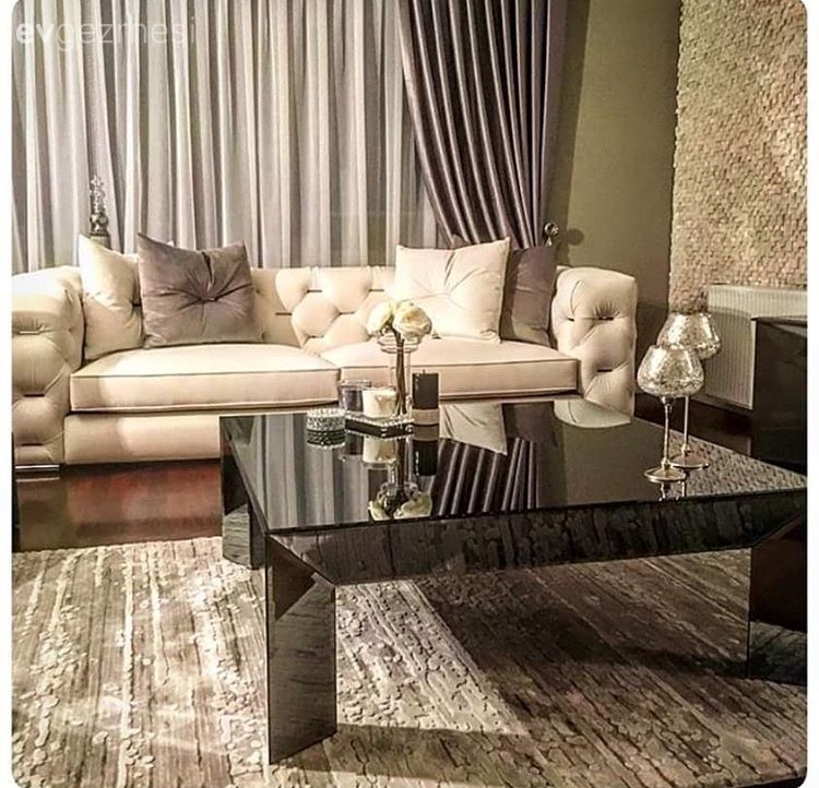 Beyaz, Perde, Salon, Sehpa, Siyah