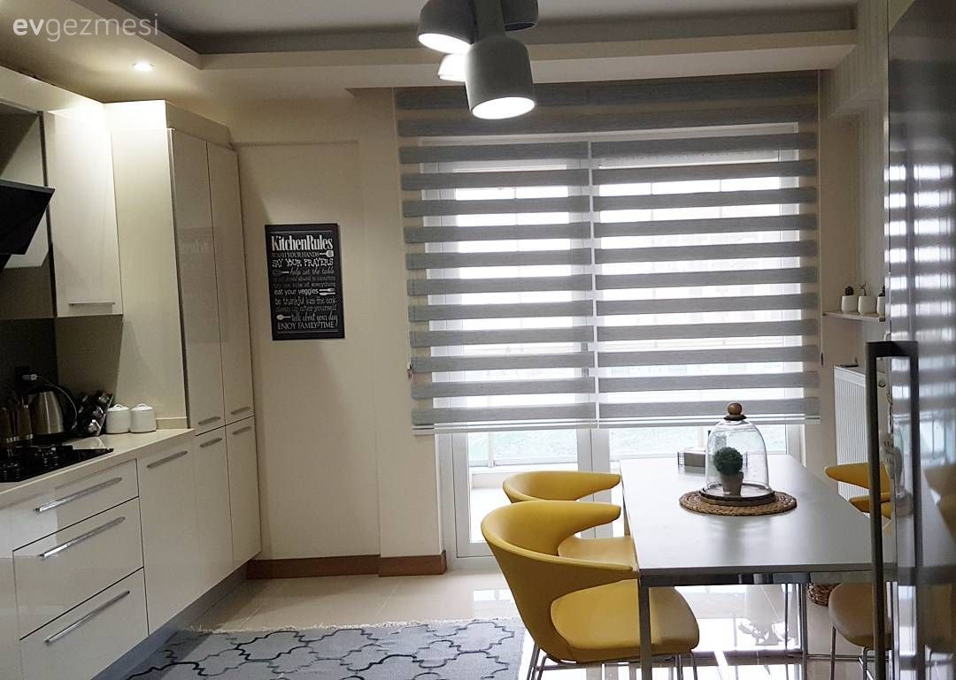 Mutfak masası, Mutfak, Beyaz mutfak, Mutfak perdesi, Sarı, Modern mutfak, Mutfak halısı