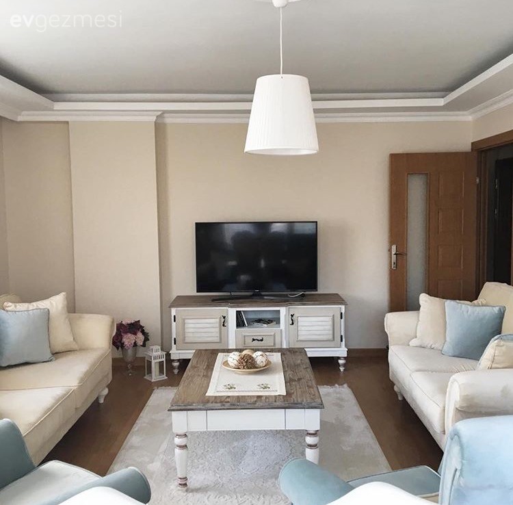 Country, Halı, Krem, Mavi, Orta sehpa, Salon, Tv ünitesi