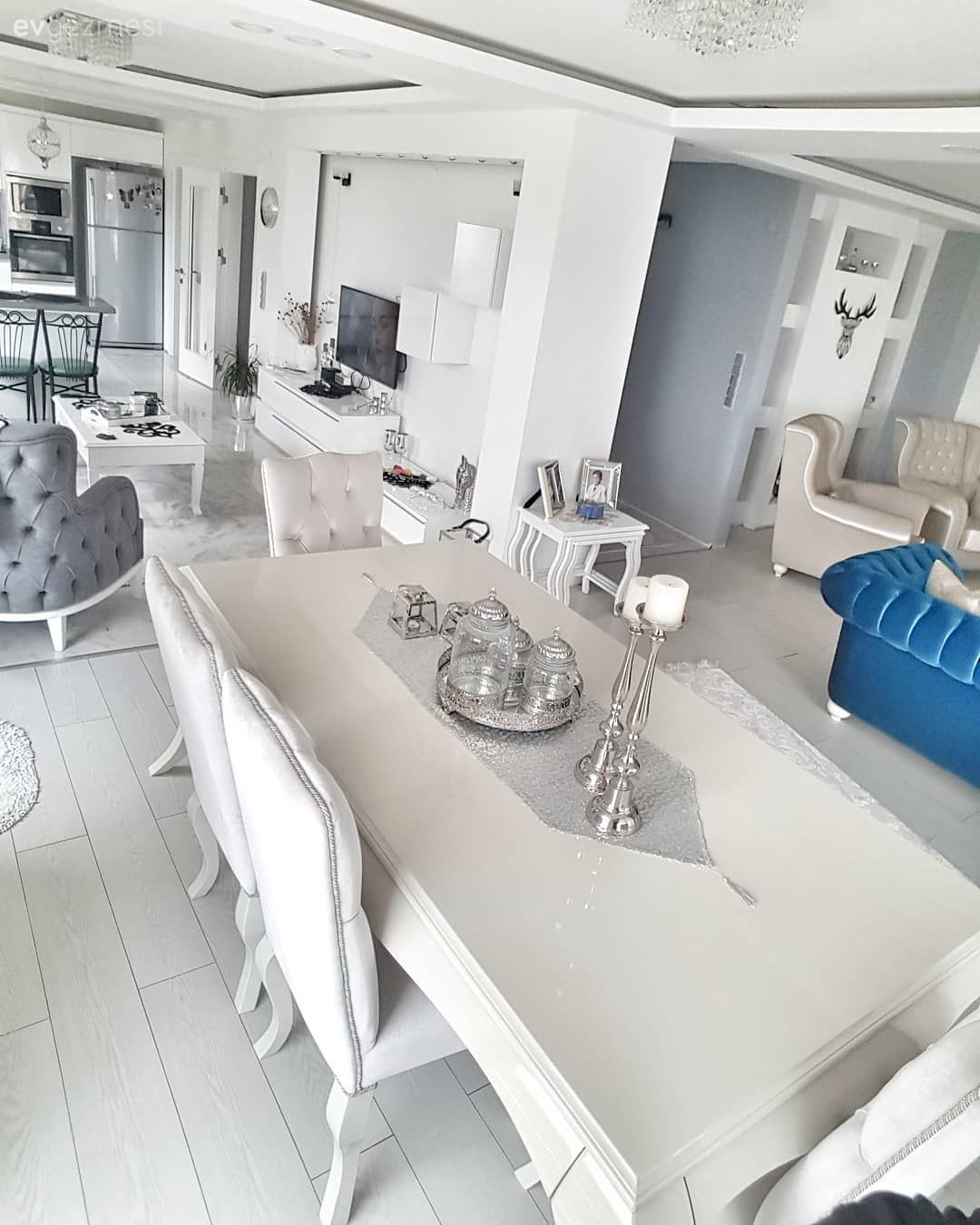 Amerikan Mutfak, Yemek Odası, Gümüş, Jardinyer, Salon