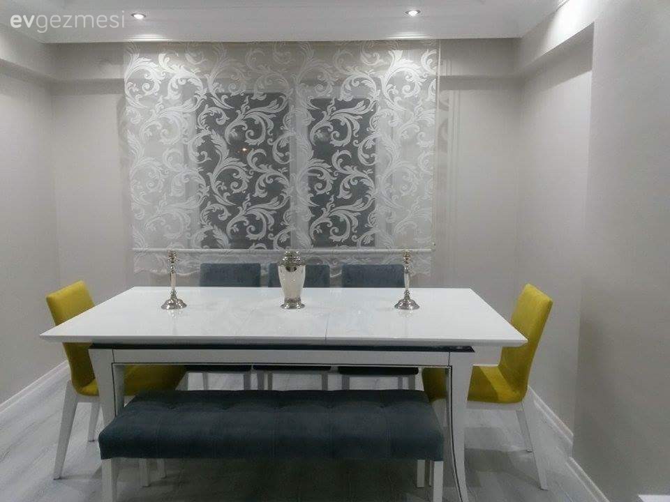 Gri, Perde, Sarı, Yemek Odası