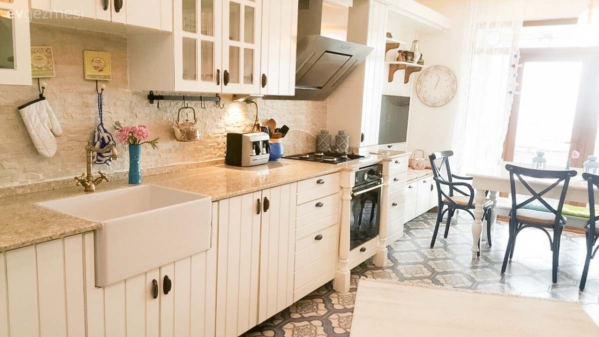 Ankastre, Beyaz mutfak, Country mutfak, Mavi, Mutfak