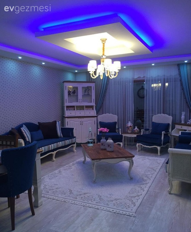 Asma tavan, Aydınlatma, Lacivert, Salon