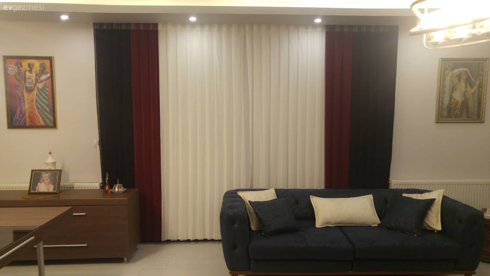 Salon, Spot aydınlatma, Tablo, Fon perde, Perde