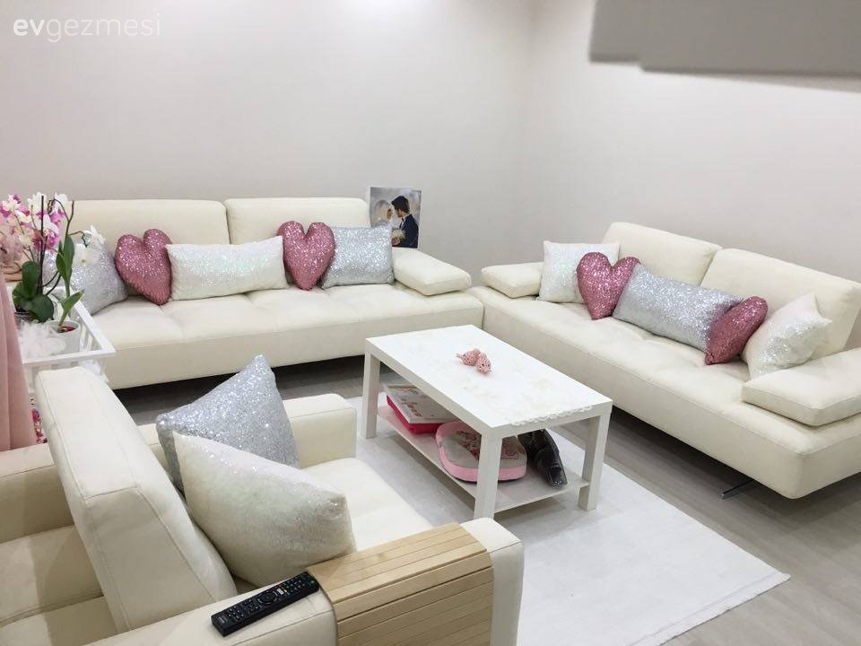 Beyaz, Pembe, Salon, Kırlent