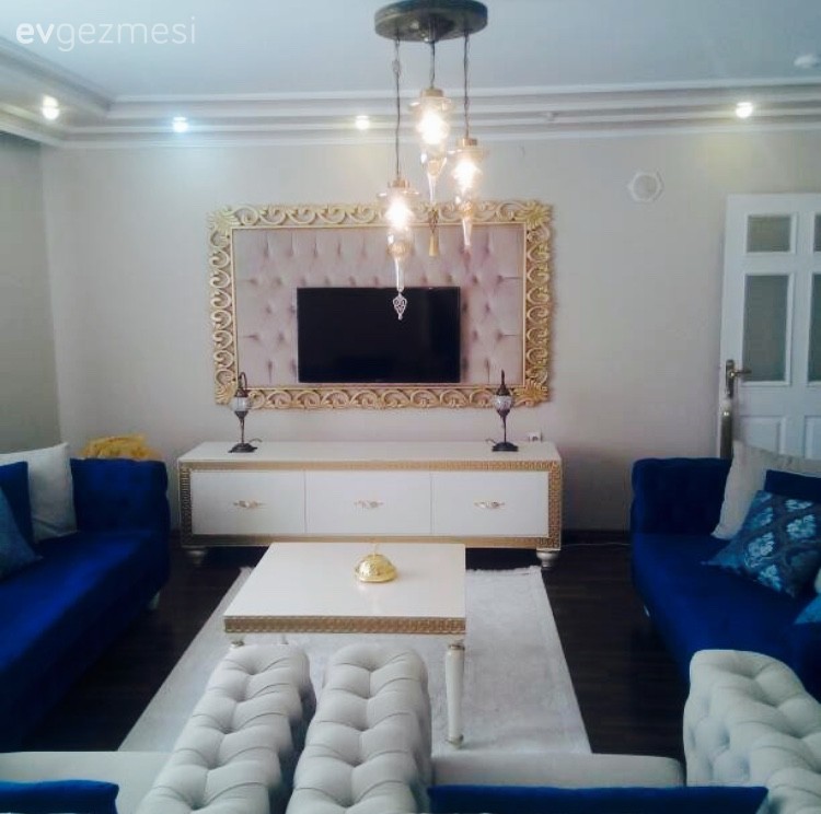 Avize, Lacivert, Salon, Tv ünitesi, Aydınlatma