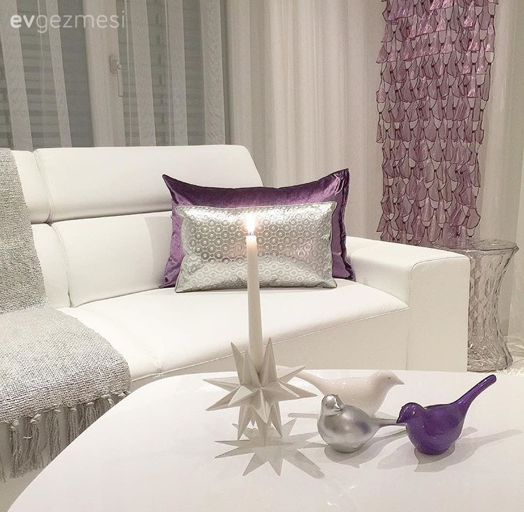 Beyaz, Mor, Orta sehpa, Perde, Salon