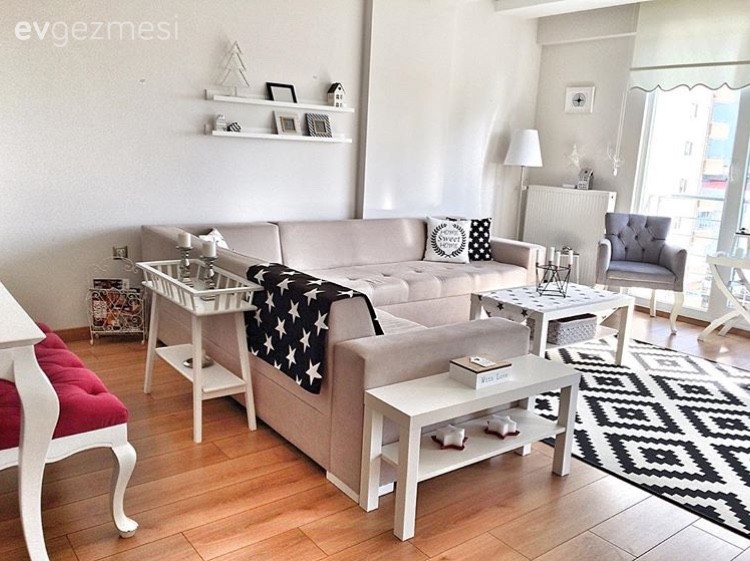 Dekoratif Objeler, Köşe koltuk, Krem, Salon, Siyah- Beyaz