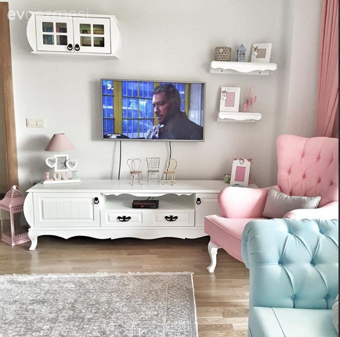 Berjer, Country, Mavi, Pembe, Salon, Tv ünitesi