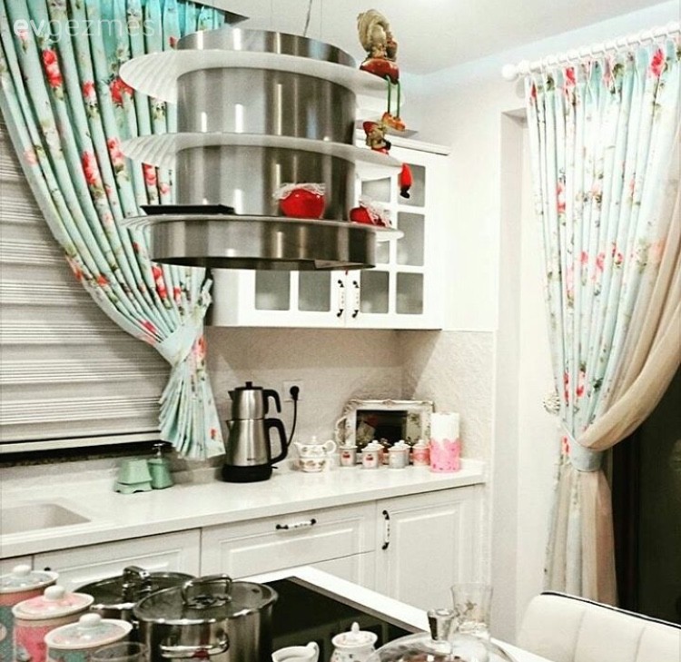 Beyaz mutfak, Country mutfak, Mutfak, Perde