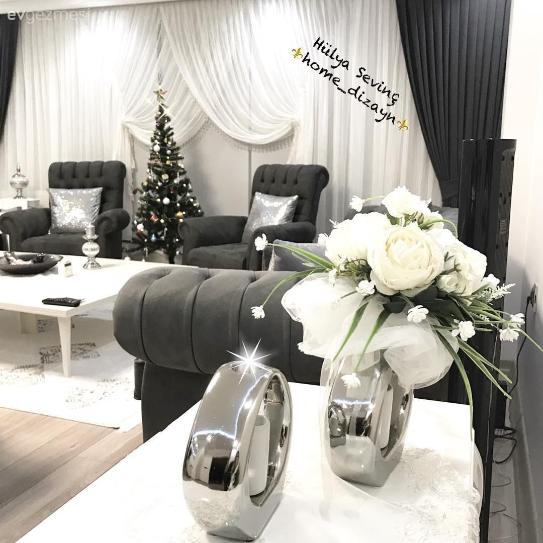 Dekoratif Objeler, Gümüş, Salon, Kruvaze perde, Berjer, Orta sehpa, Beyaz halı