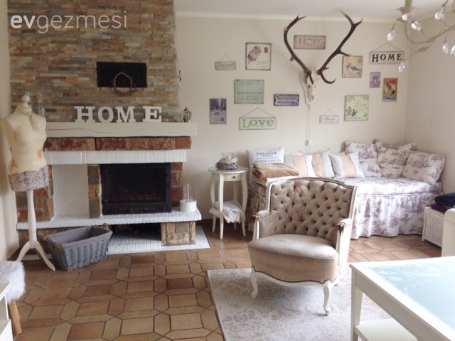 Berjer, Dekoratif Objeler, Duvar dekorasyonu, Krem, Salon, Şömine