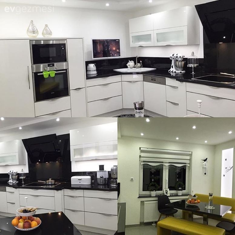 Beyaz mutfak, Mutfak, Sarı, Siyah- Beyaz, Mutfak masası