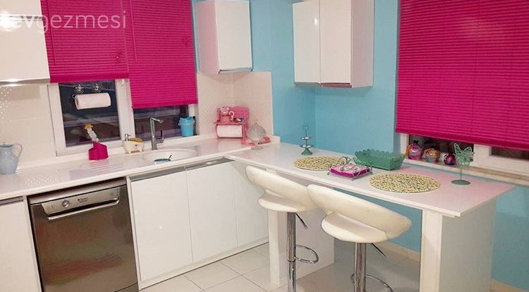 Beyaz mutfak, Mavi, Mutfak, Pembe