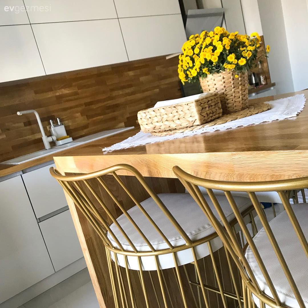 Mutfak, Mutfak masası, Bar masa & sandalyeleri, Ahşap mutfak tezgahı, Beyaz mutfak