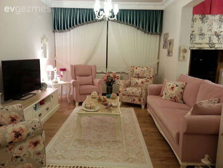 Halı, Oturma Odası, Pembe, Perde, Sehpa, Tv ünitesi