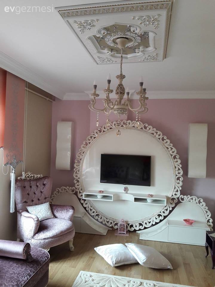 Berjer, Pembe, Salon, Tavan, Tv ünitesi