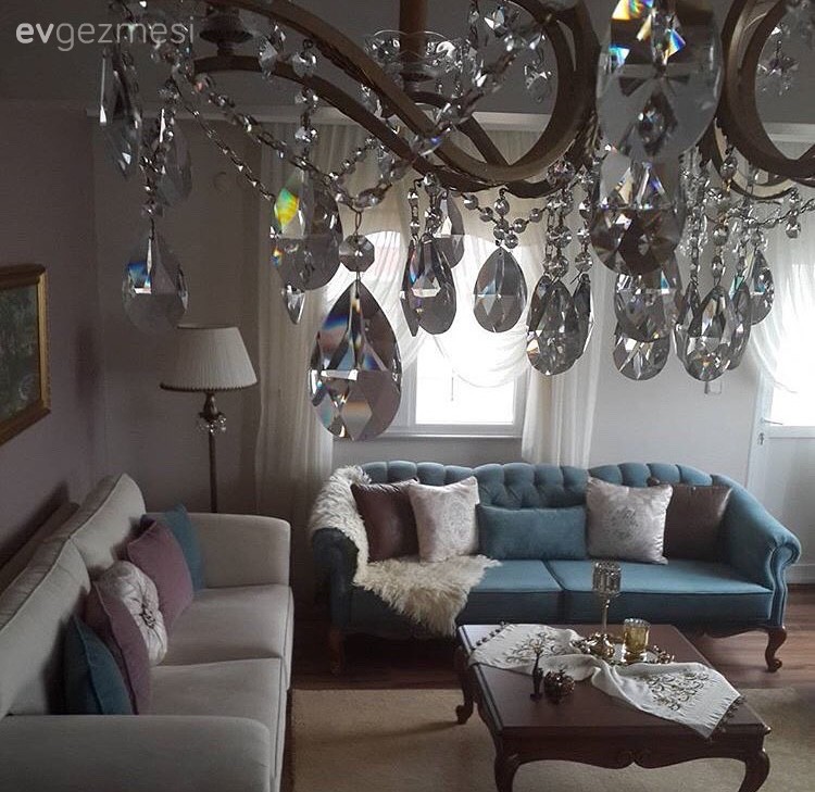 Ahşap Mobilya, Avize, Krem, Lambader, Masif ahşap, Mavi, Salon, Aydınlatma