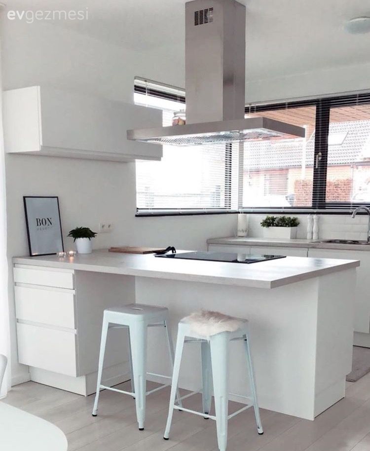 Ada mutfak, Mutfak, Bar masa & sandalyeleri, Beyaz mutfak, Ankastre