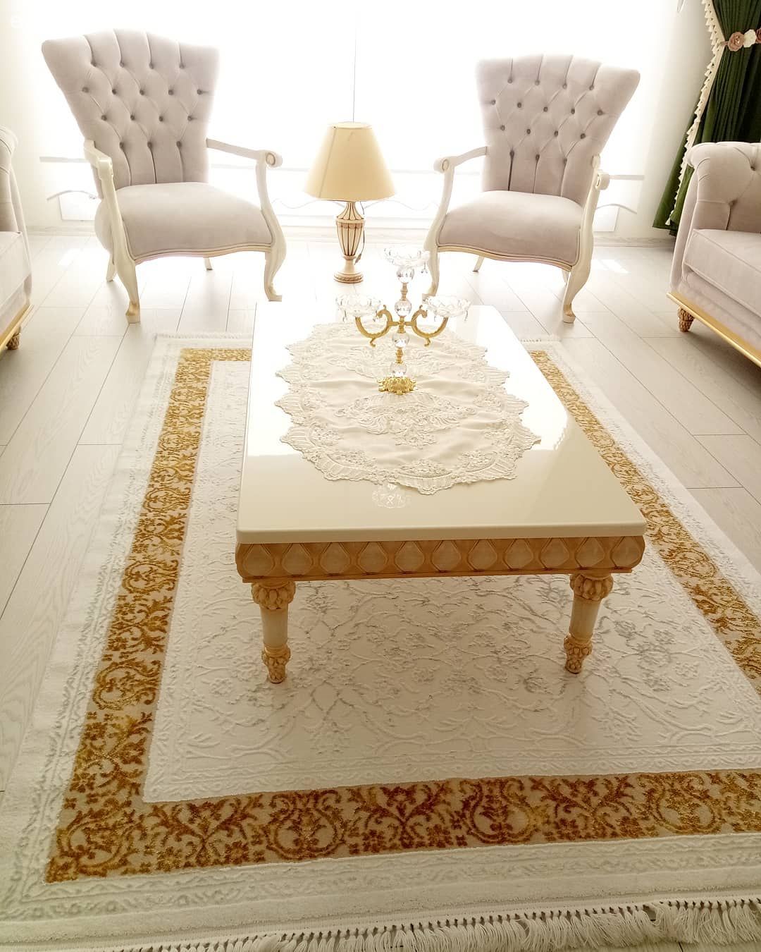 Salon, Orta sehpa, Altın, Berjer, Krem, Halı, Abajur, Klasik