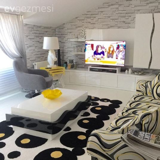 Duvar kağıdı, Halı, Oturma Odası, Sarı, Sehpa, Tv ünitesi