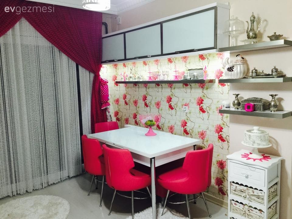 Duvar kağıdı, Kırmızı, Mutfak, Mutfak masası