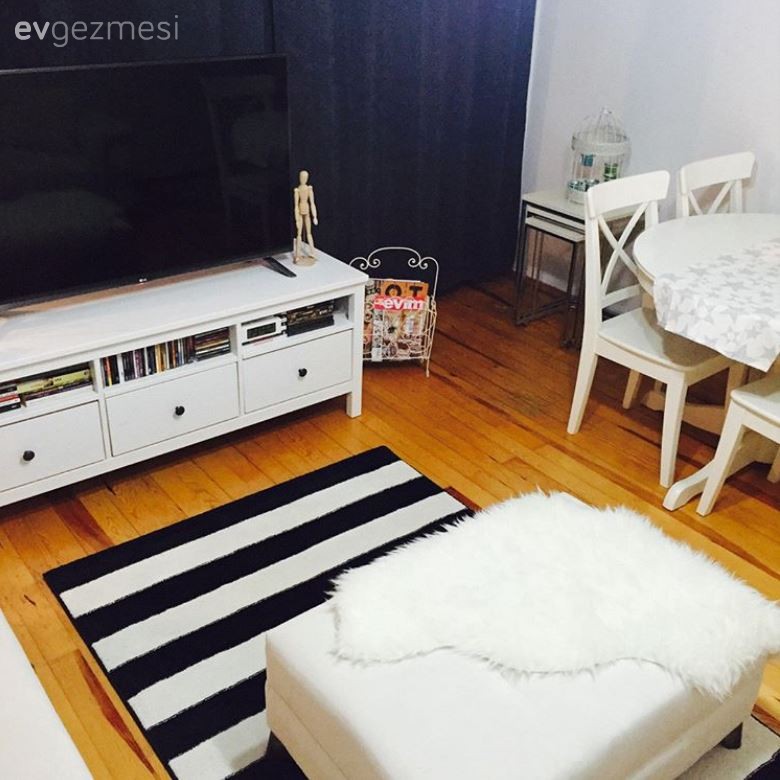 Halı, Puf, Salon, Siyah- Beyaz, Tv ünitesi