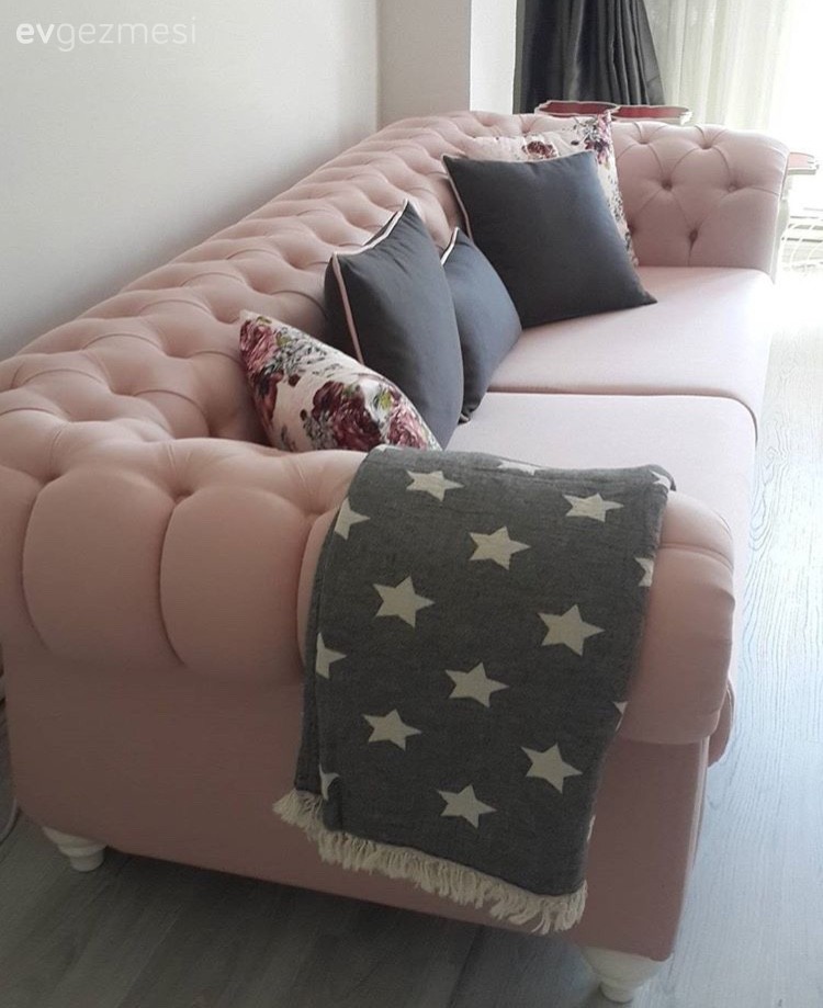 Chesterfield, Gri, Pembe, Salon, Kırlent