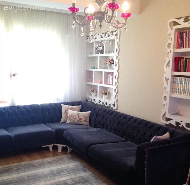 Avize, Kitaplık, Köşe koltuk, Oturma Odası, Siyah, Aydınlatma