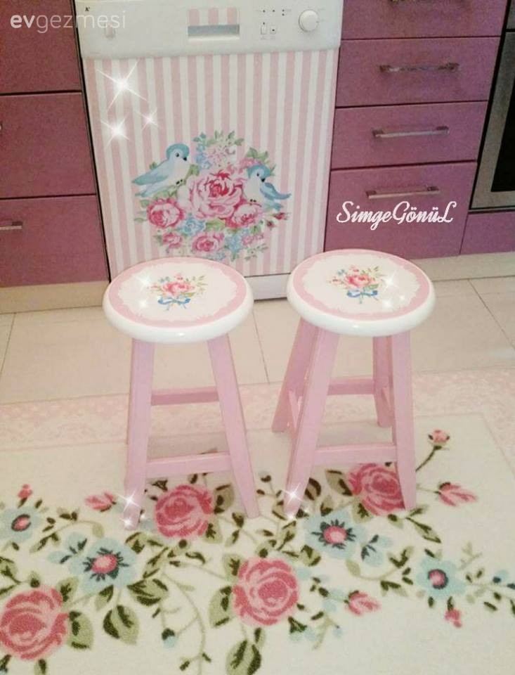 Çiçekli desen, Halı, Kendin Yap, Mobilya boyama, Mutfak, Pembe, Yapışkanlı folyo