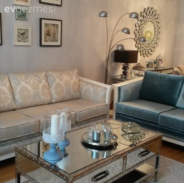 Beyaz, Duvar dekorasyonu, Mavi, Salon, Sehpa