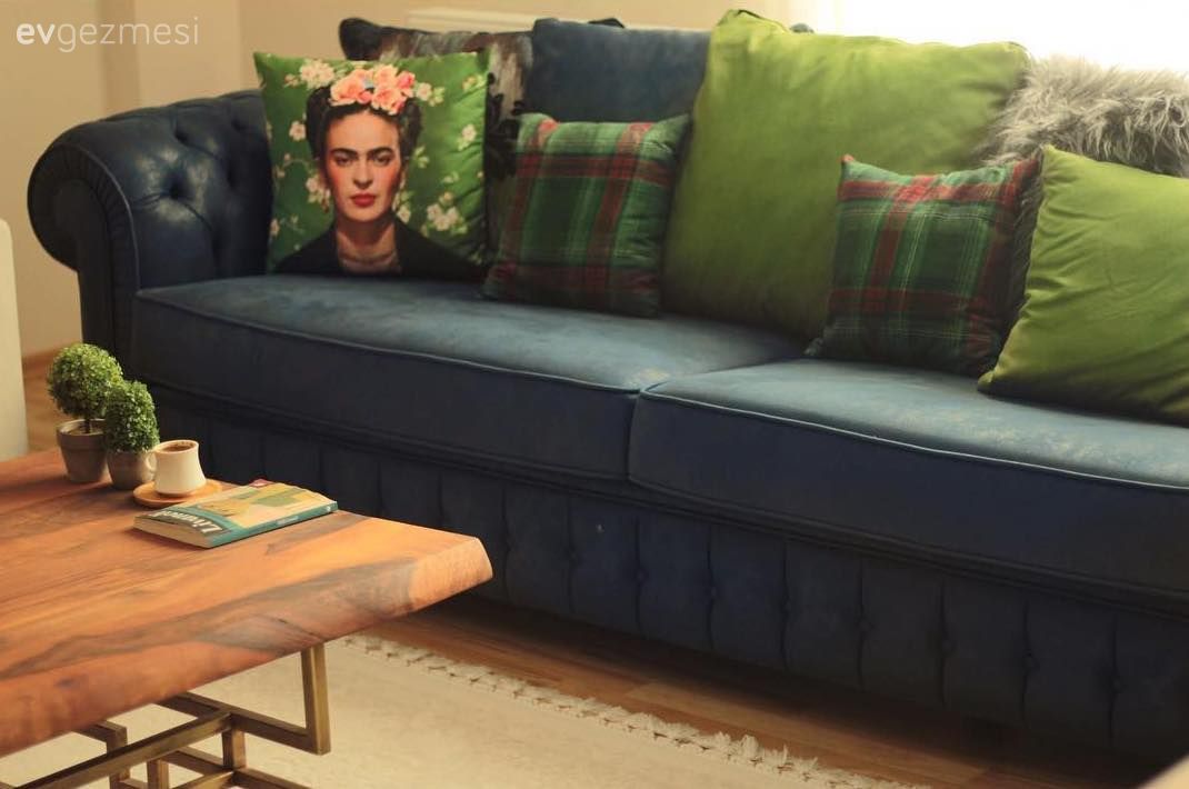 Kırlent, Chesterfield, Salon, Orta sehpa, Metal ayaklı sehpa, Yeşil, Mavi