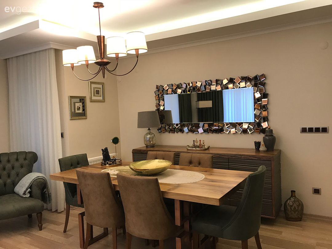 Yemek Odası, Salon, Avize, Abajur, Kahverengi, Ayna