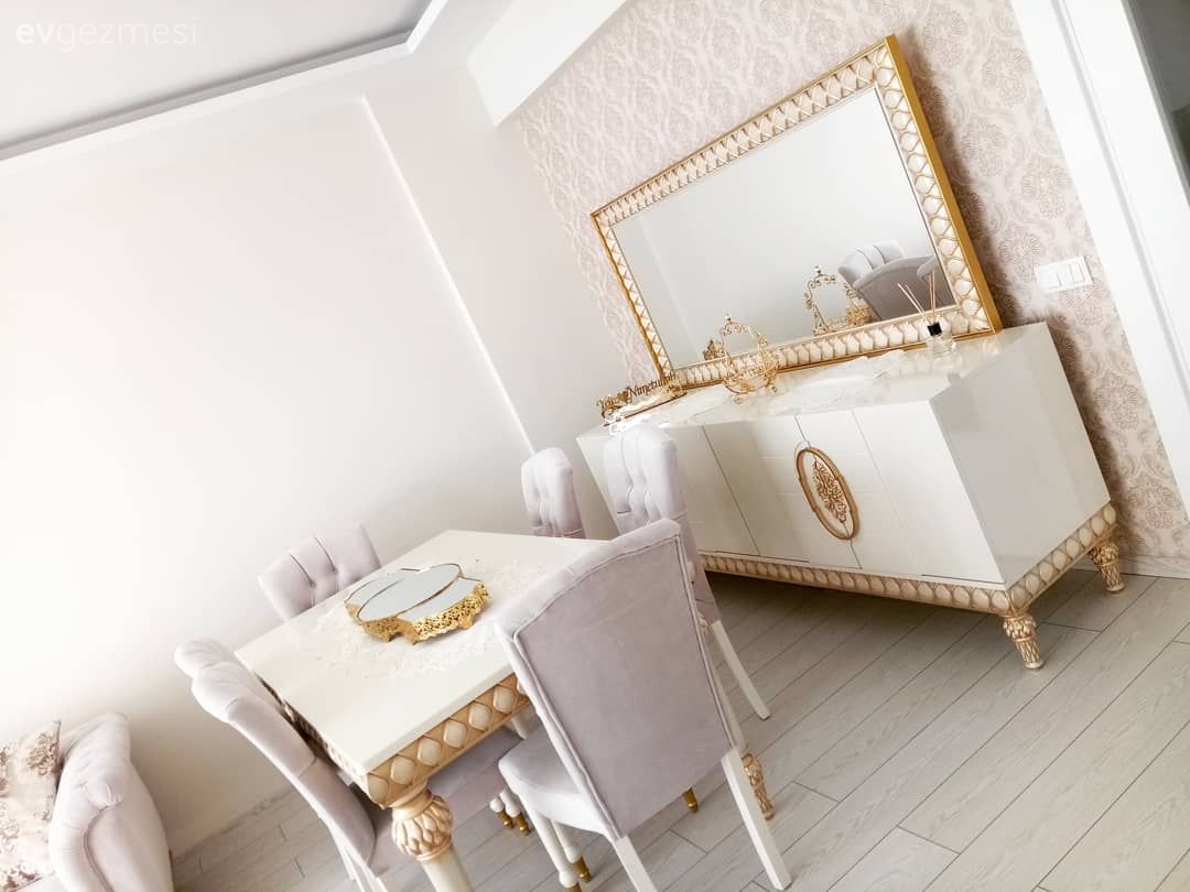 Konsol, Salon, Duvar kağıdı, Altın, Krem, Klasik