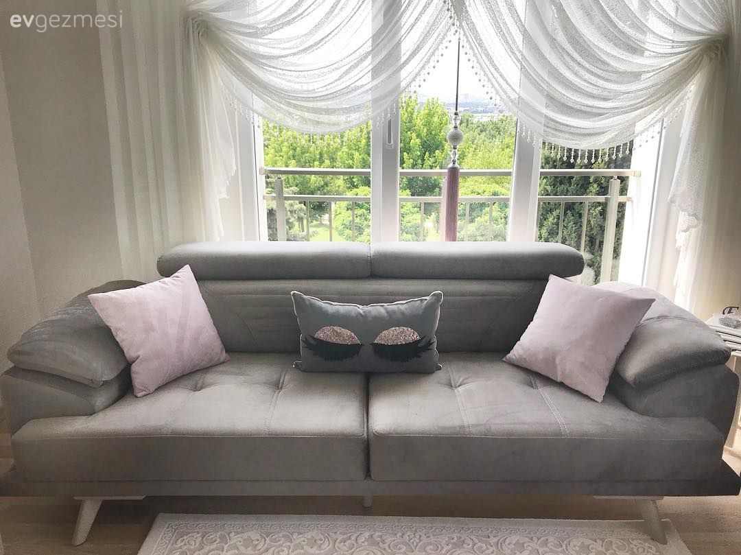 Salon, Gri, Kruvaze perde, Pembe