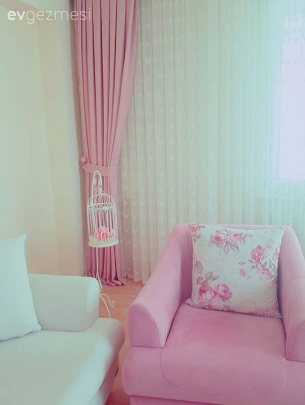 Beyaz, Fon perde, Pembe, Salon, Perde, Kırlent