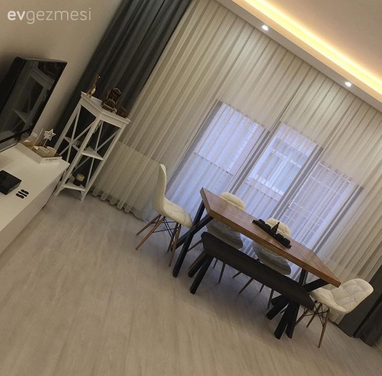 Ahşap Mobilya, Fon perde, Masif ahşap, Modern mutfak, Perde, Yemek Odası