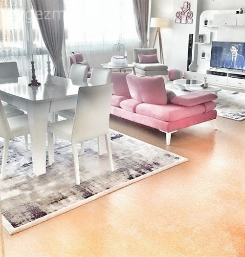 Fon perde, Halı, Pembe, Salon, Tv ünitesi, Yemek Odası, Perde